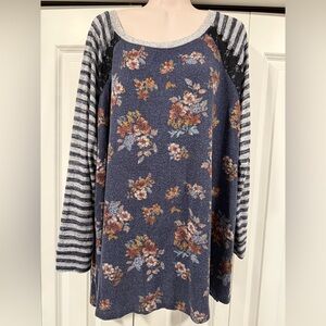 Rewind navy floral stripe tunic top shirt 2X